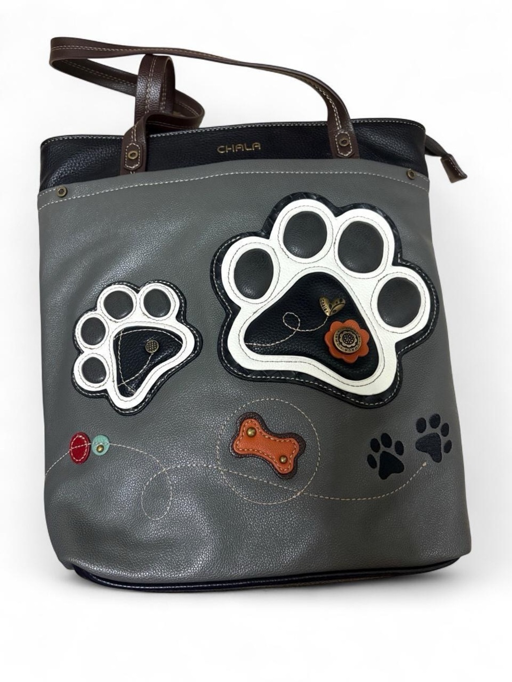 Chala Grey and Brown Paw Print Tote